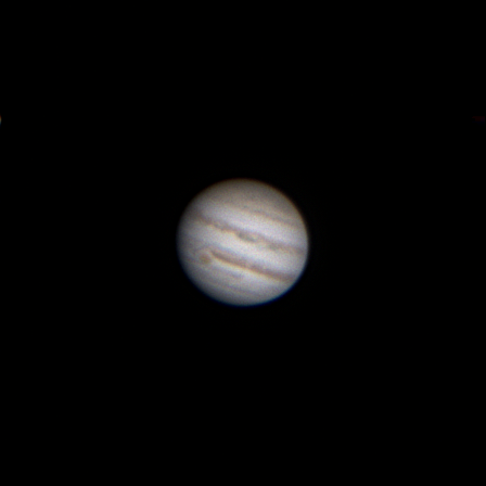 Jupiter imaged using a ZWO ASI planetary camera at primary focus of Meade 8" SCT